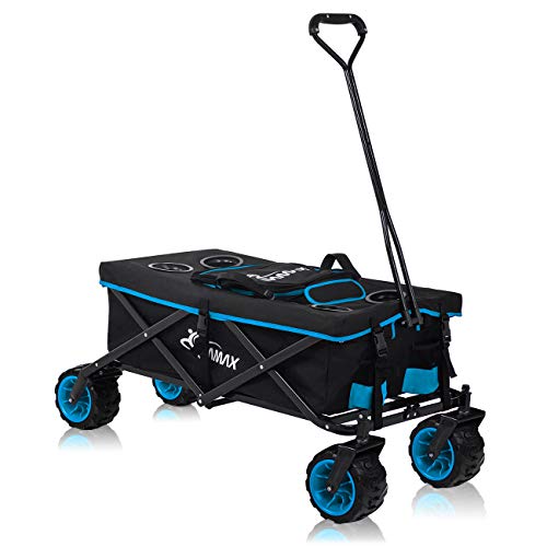 SAMAX Bollerwagen Handwagen Kühltasche Gartenwagen Strandwagen Klappbar Faltbarer Bollerwagen Transportwagen Offroad Cool - Schwarz/Blau